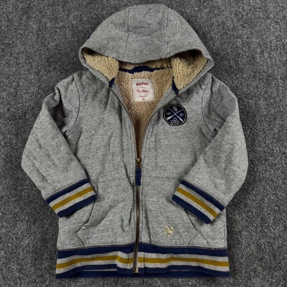 Mini Boden Harry Potter Hoodie Kids 4-5Y Grey Sherpa Seeker Quidditch Zip Up